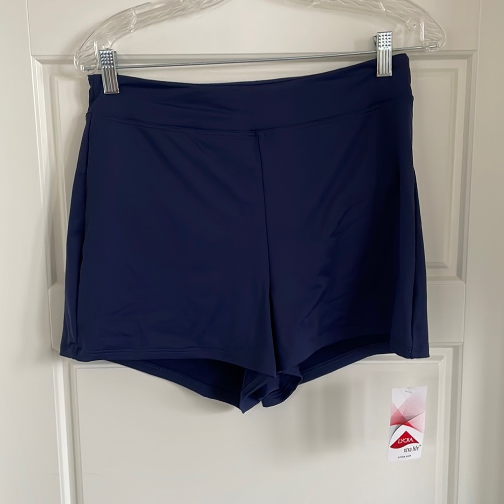 Land’s End Deep Sea Navy Blue Swim Short with Panty Sz 8 Tummy Control Modest 3”